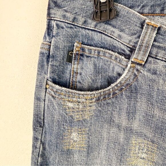 Roberto Cavalli Y2K 90s Low Rise Bootcut Distressed Denim Chain Jeans Size 32 - Picture 5 of 12